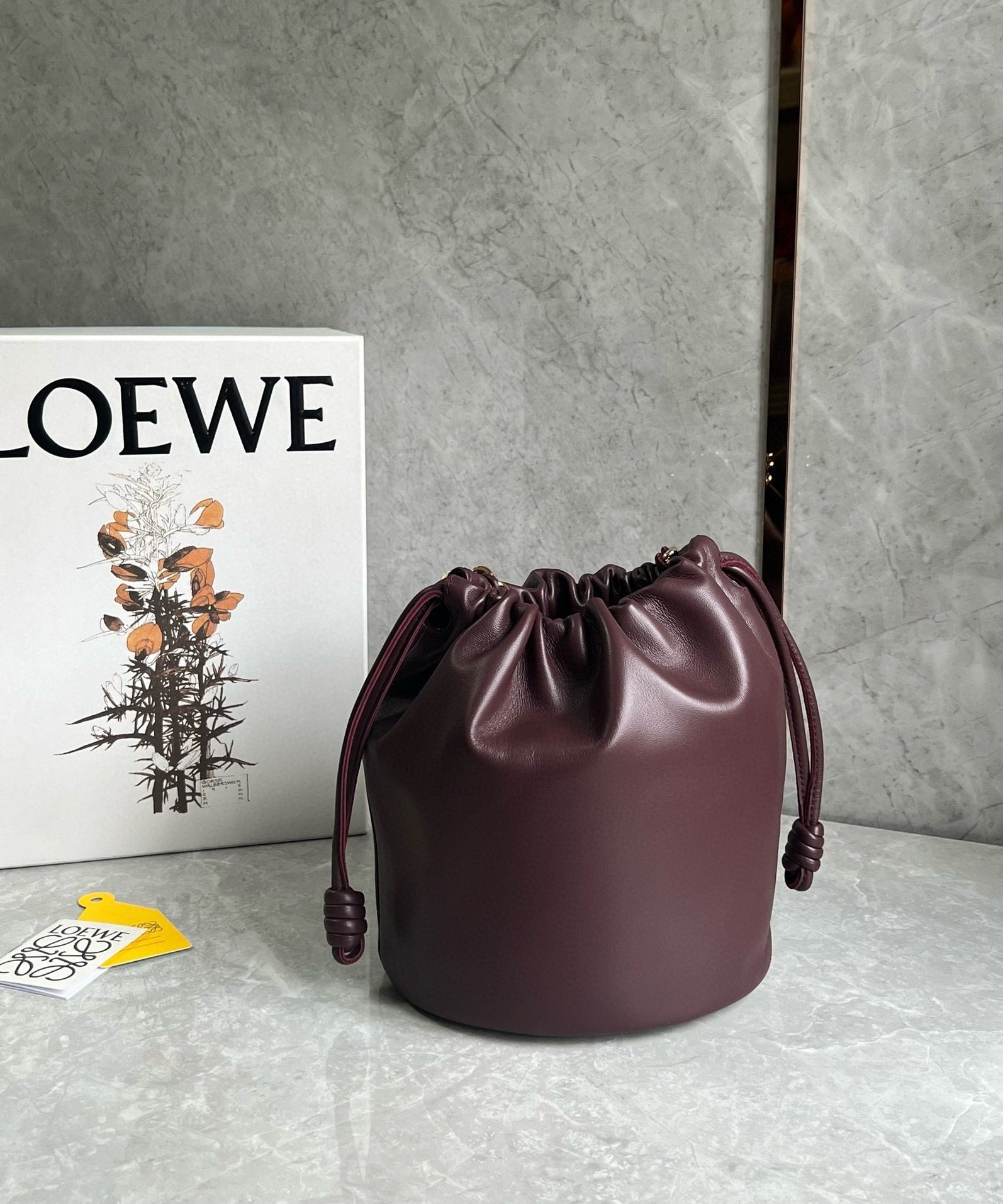 L0ew* flamenco purse bucket bag in burgundy nappa lambskin