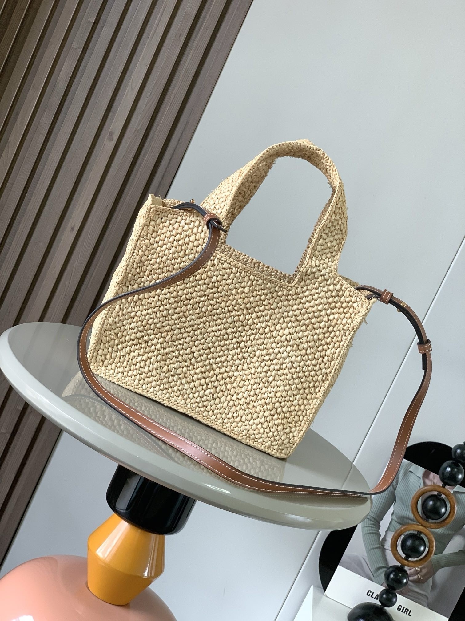L0ew* small L0ew* font tote in natural raffia