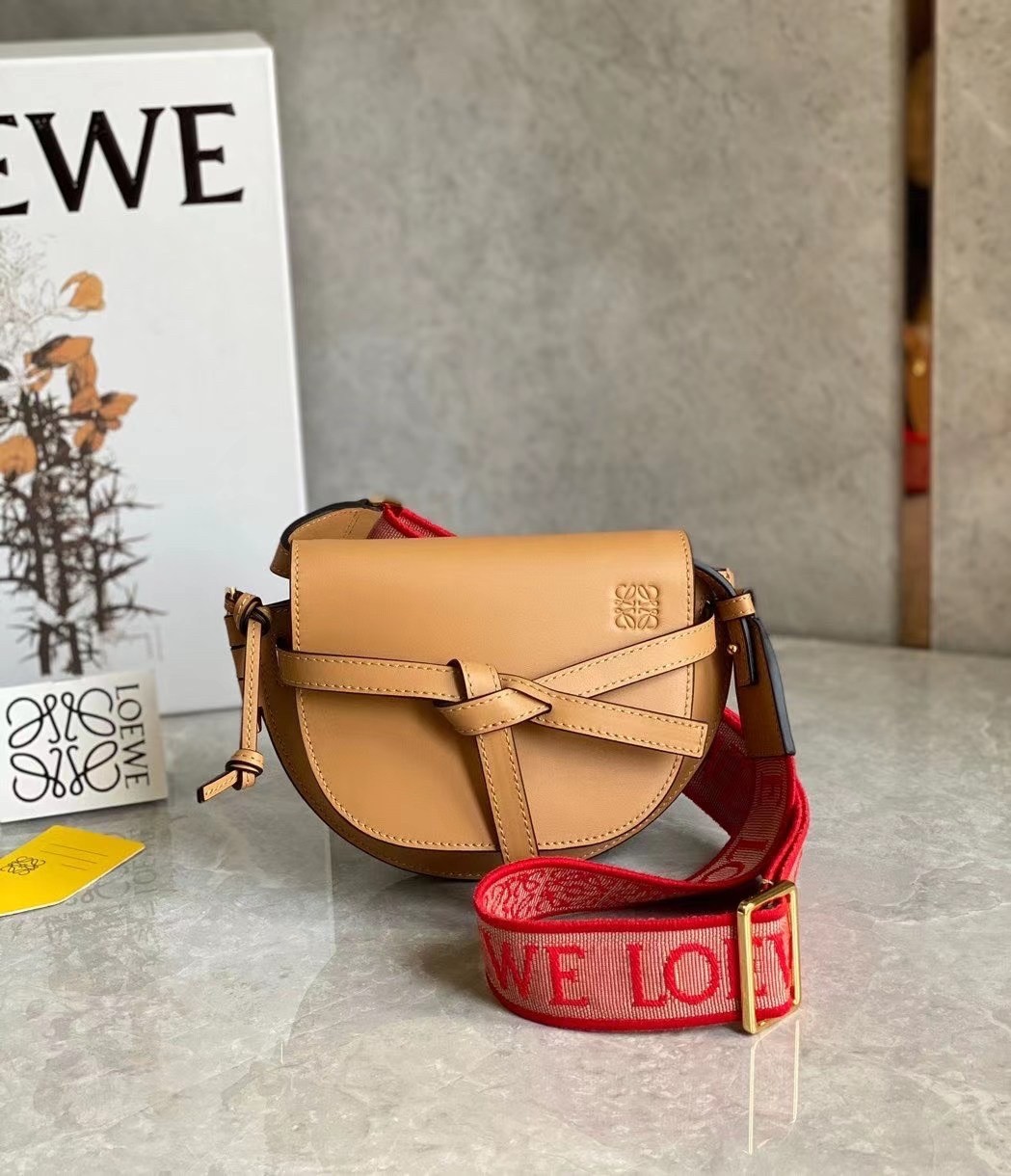 L0ew* mini gate dual bag in brown calfskin