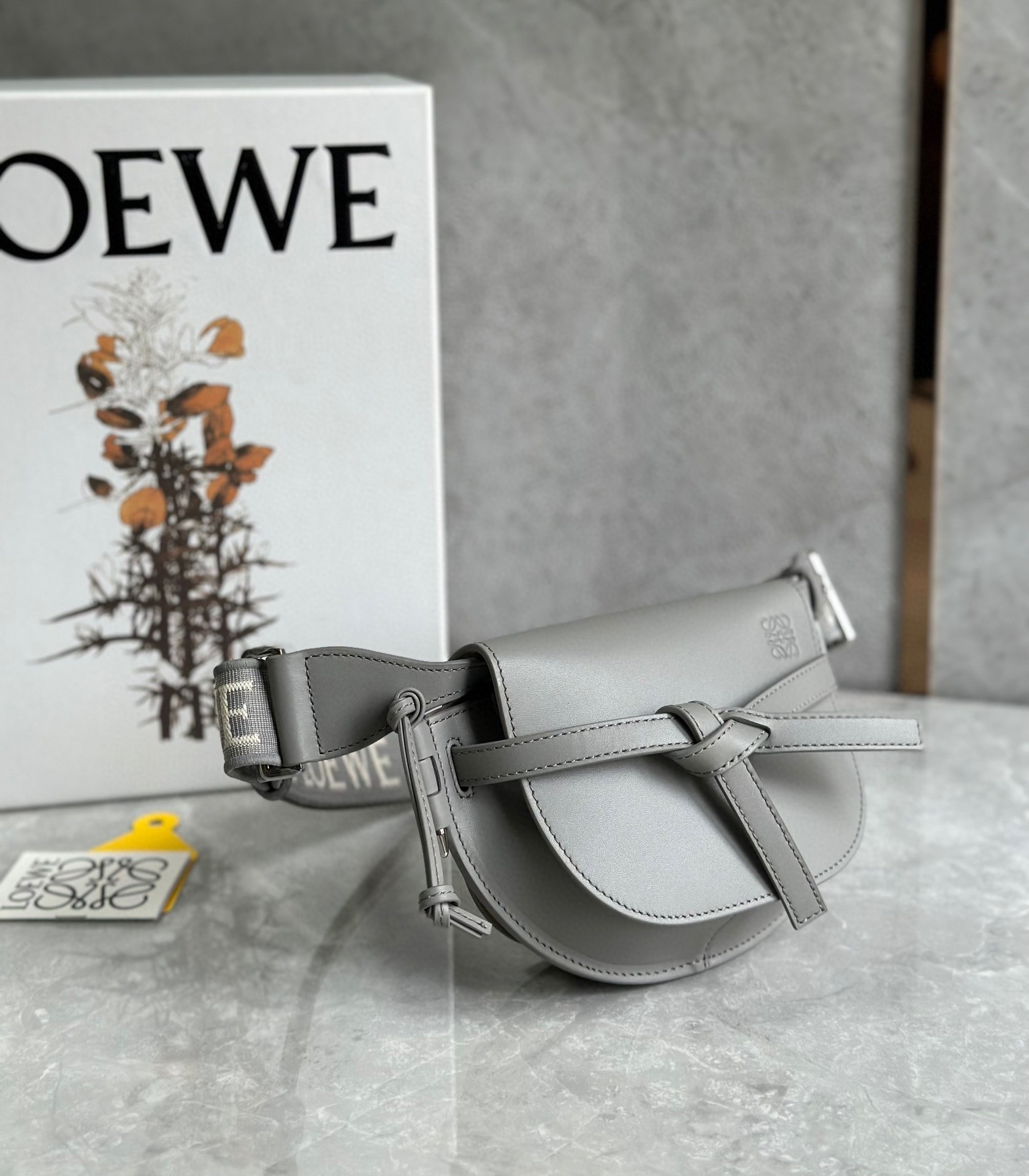 L0ew* gate dual mini bag in grey calfskin