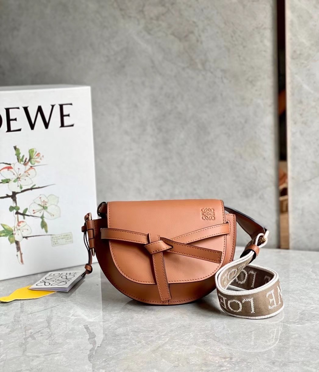 L0ew* mini gate dual bag in tan calfskin