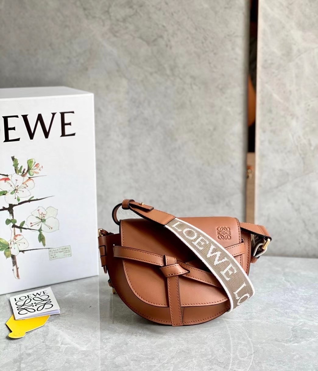 L0ew* mini gate dual bag in tan calfskin