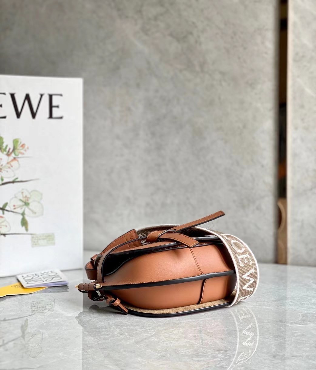 L0ew* mini gate dual bag in tan calfskin