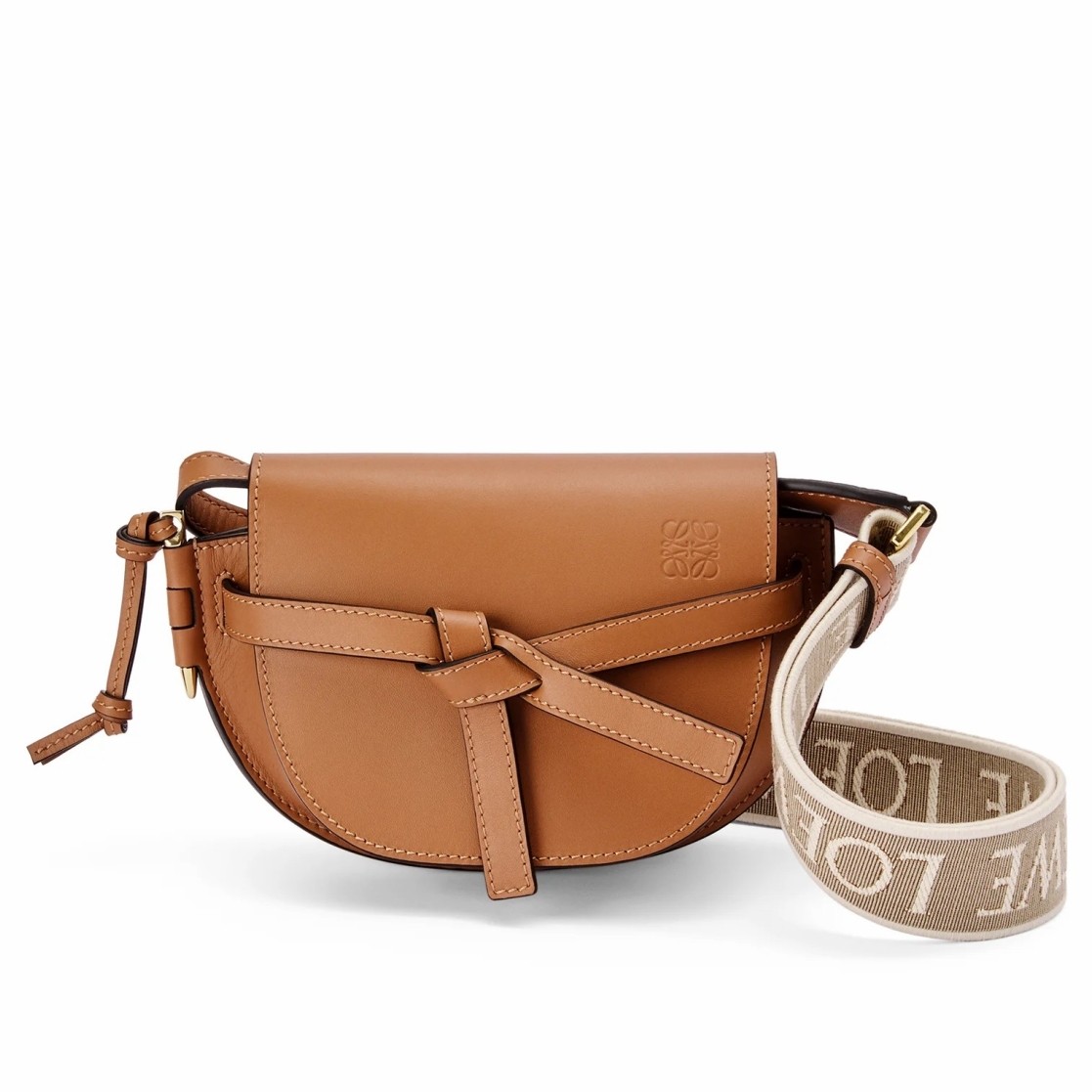 L0ew* mini gate dual bag in tan calfskin