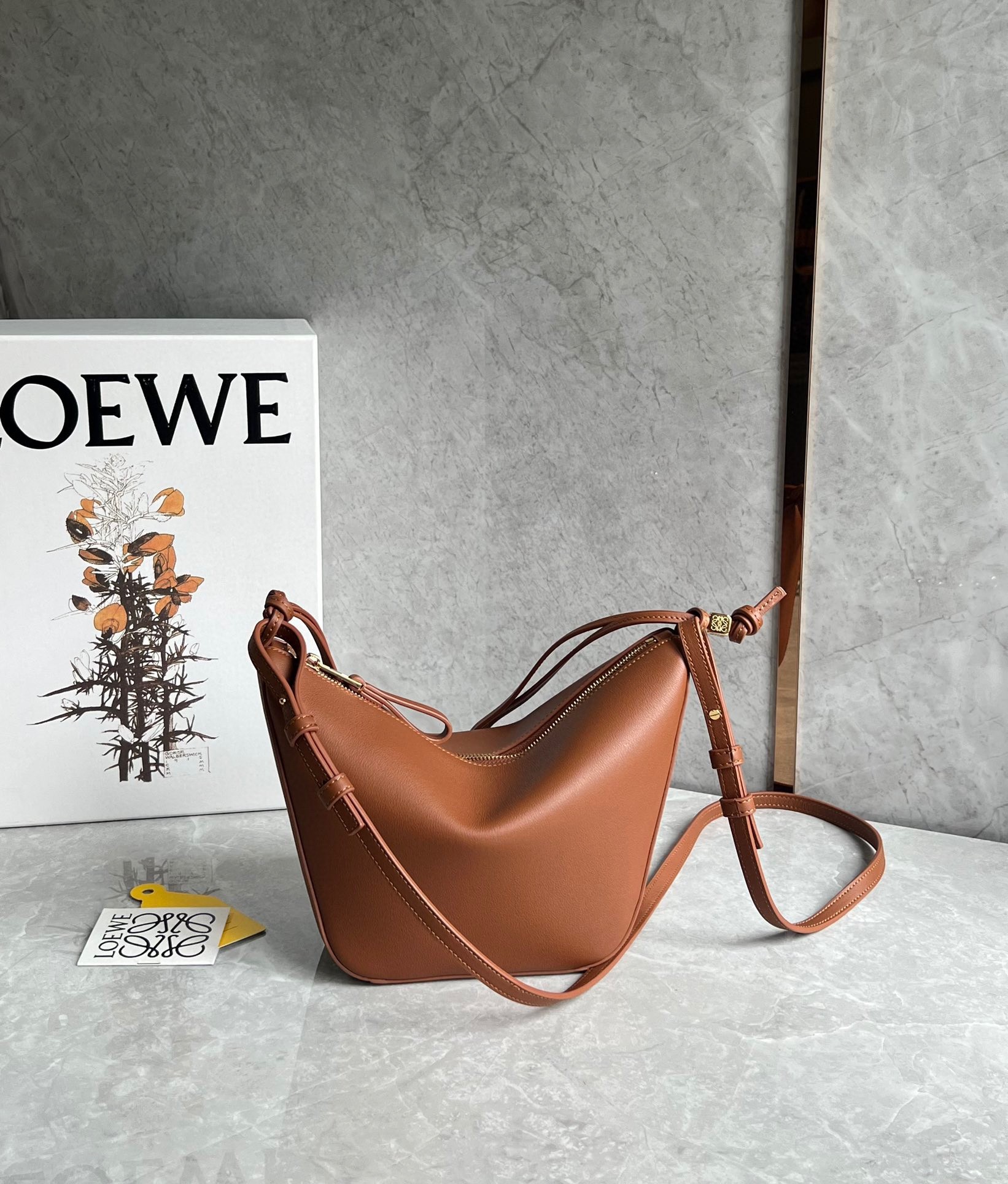 L0ew* mini hammock hobo bag in brown calfskin