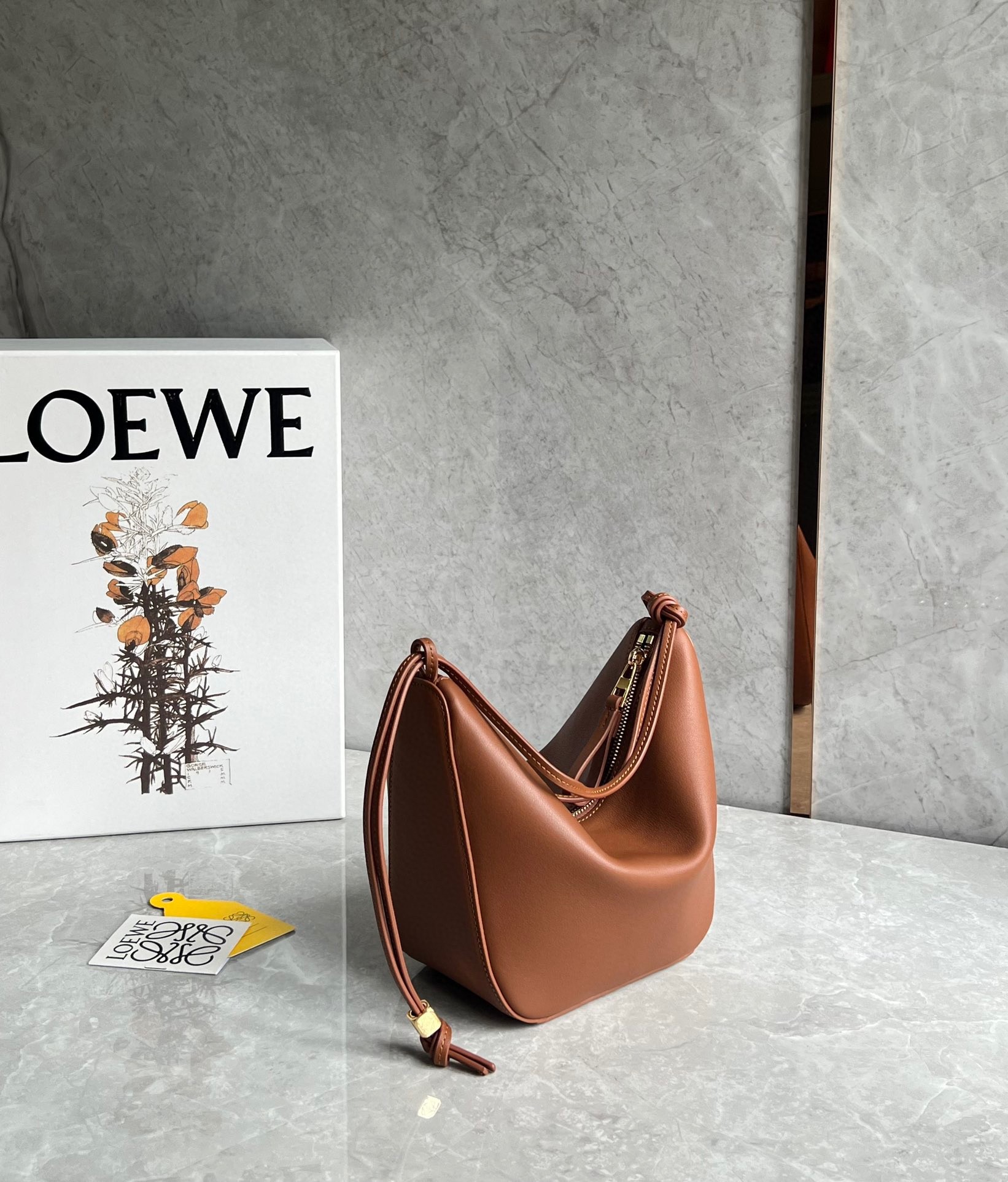 L0ew* mini hammock hobo bag in brown calfskin