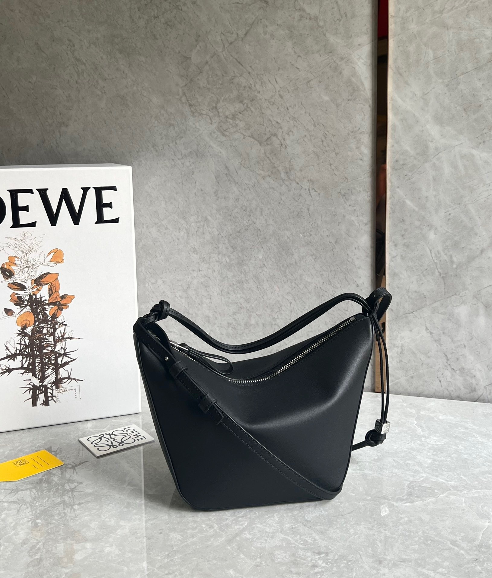 L0ew* mini hammock hobo bag in black calfskin