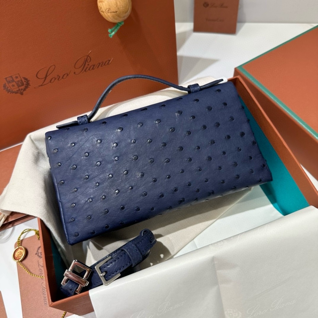 L**o p*ana extra pocket pouch l19 in blue ostrich-embossed leather