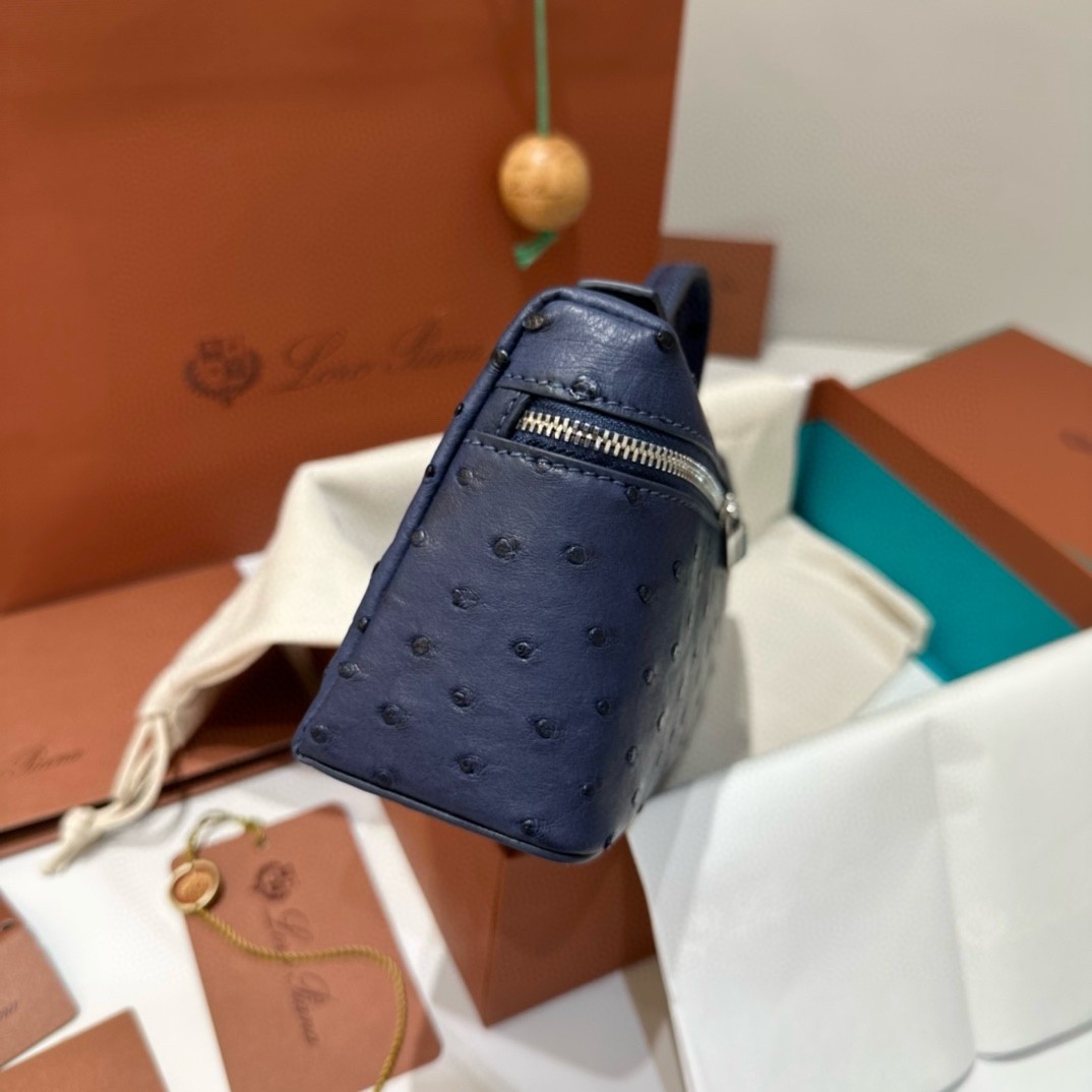 L**o p*ana extra pocket pouch l19 in blue ostrich-embossed leather