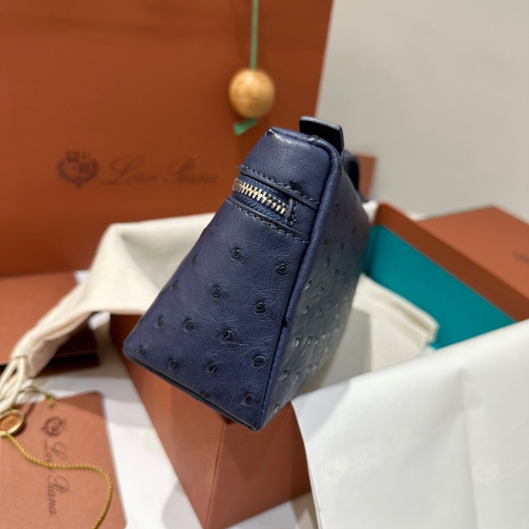L**o p*ana extra pocket pouch l19 in blue ostrich-embossed leather