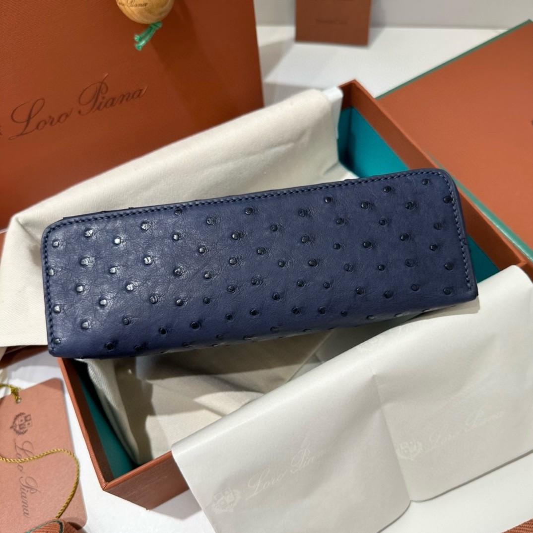 L**o p*ana extra pocket pouch l19 in blue ostrich-embossed leather