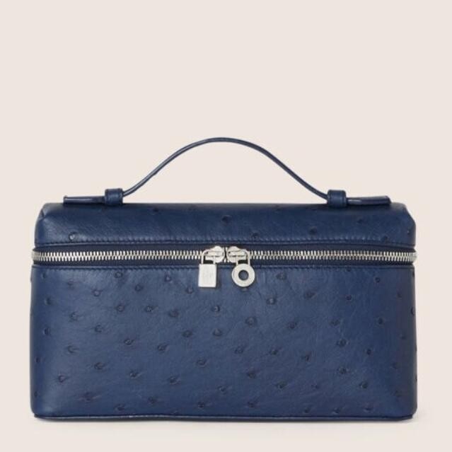 L**o p*ana extra pocket pouch l19 in blue ostrich-embossed leather