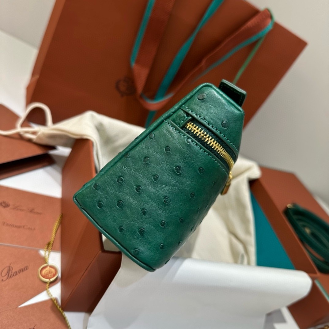 L**o p*ana extra pocket pouch l19 in green ostrich-embossed leather
