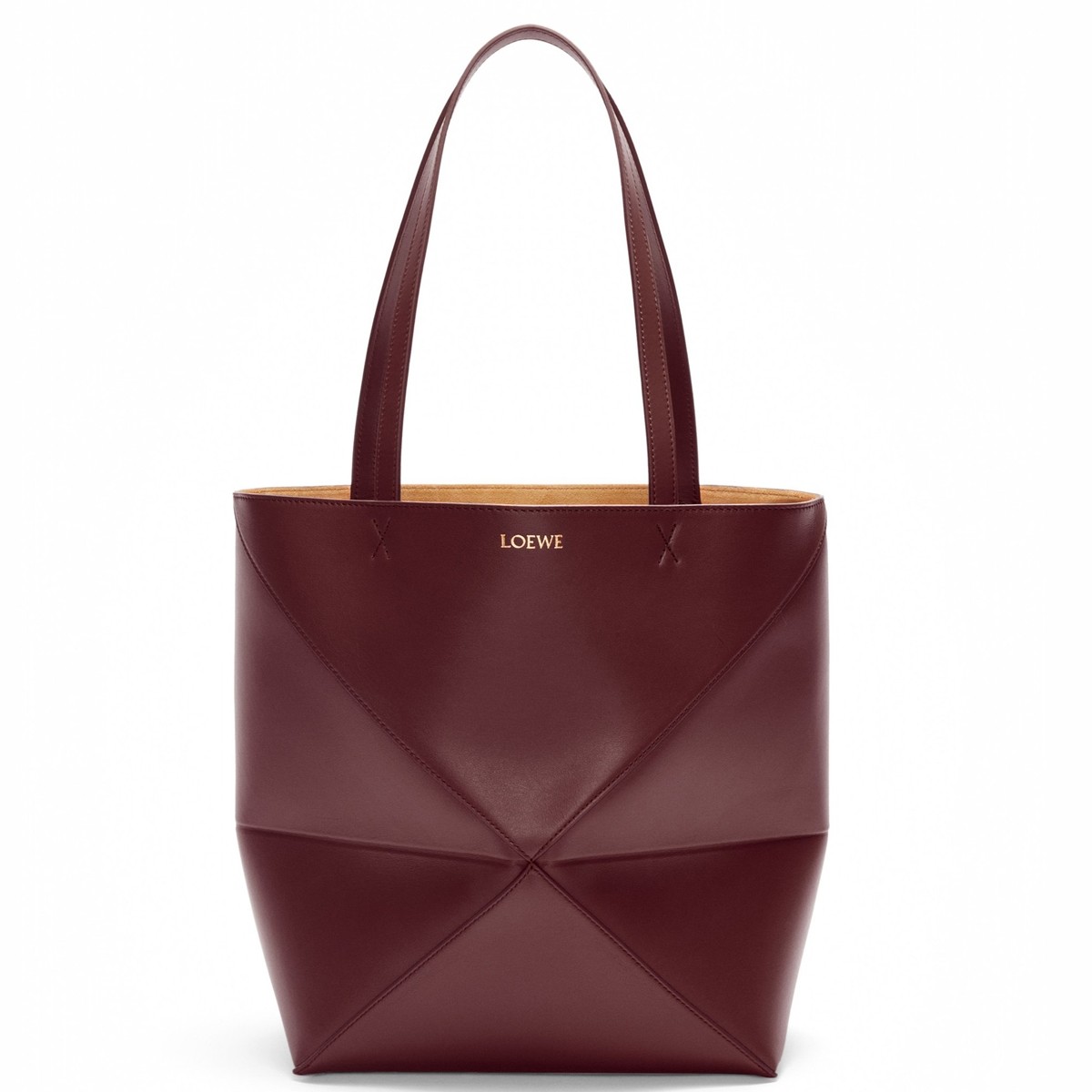 L0ew* medium puzzle fold tote bag in bordeaux calfskin