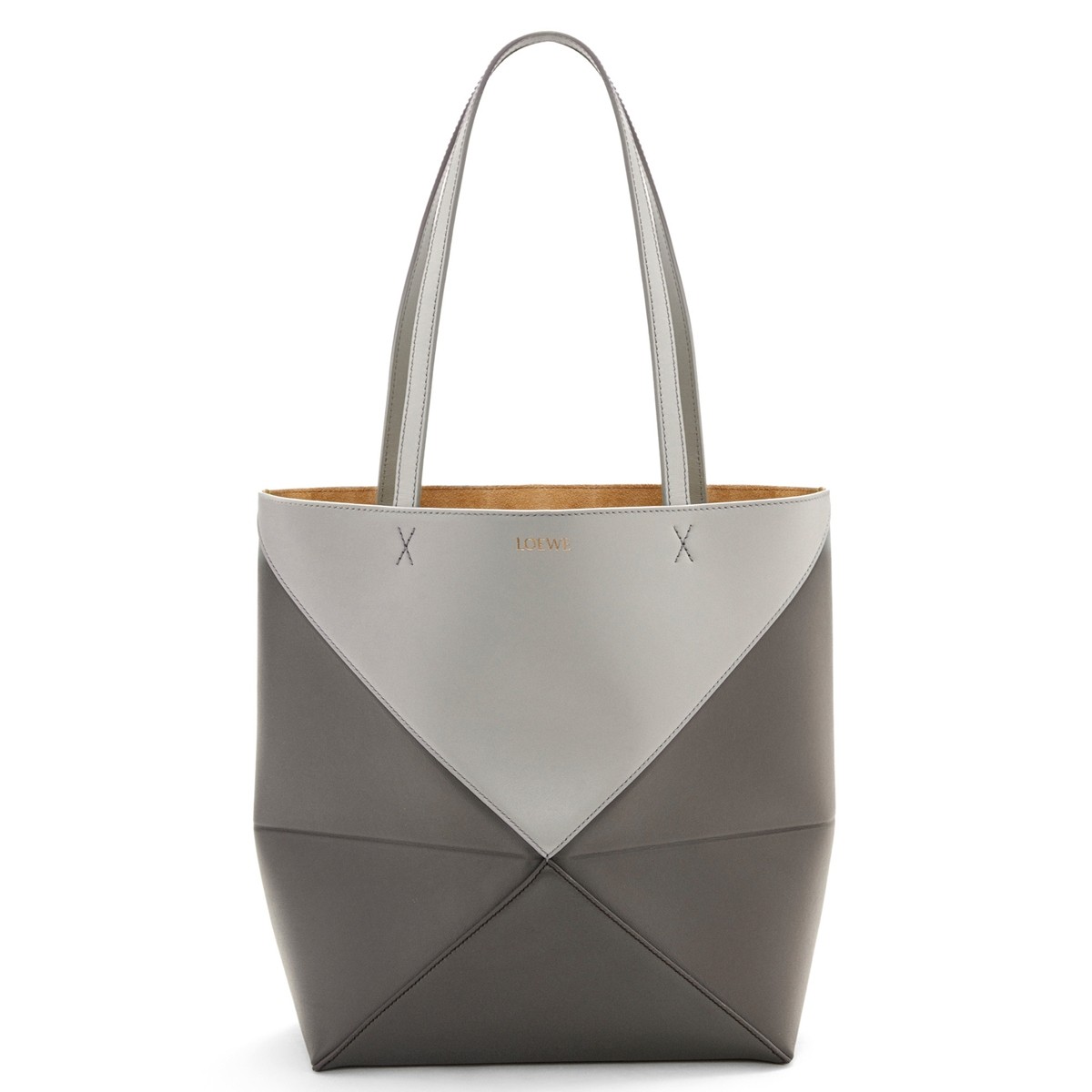 L0ew* medium puzzle fold tote bag in grey/dark green calfskin