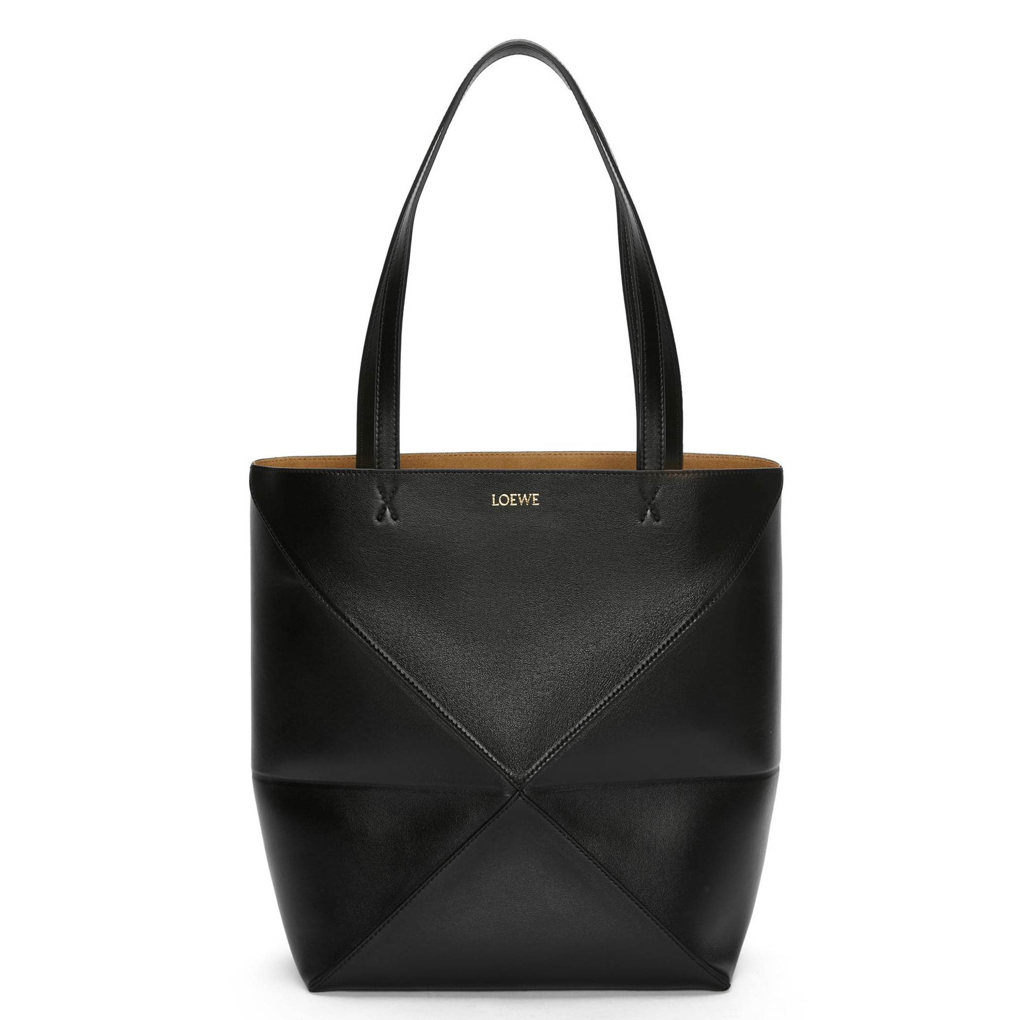 L0ew* medium puzzle fold tote bag in black calfskin