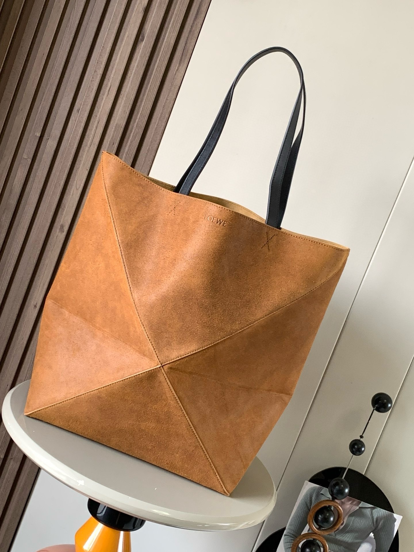 L0ew* xl puzzle fold tote bag in brown suede calfskin