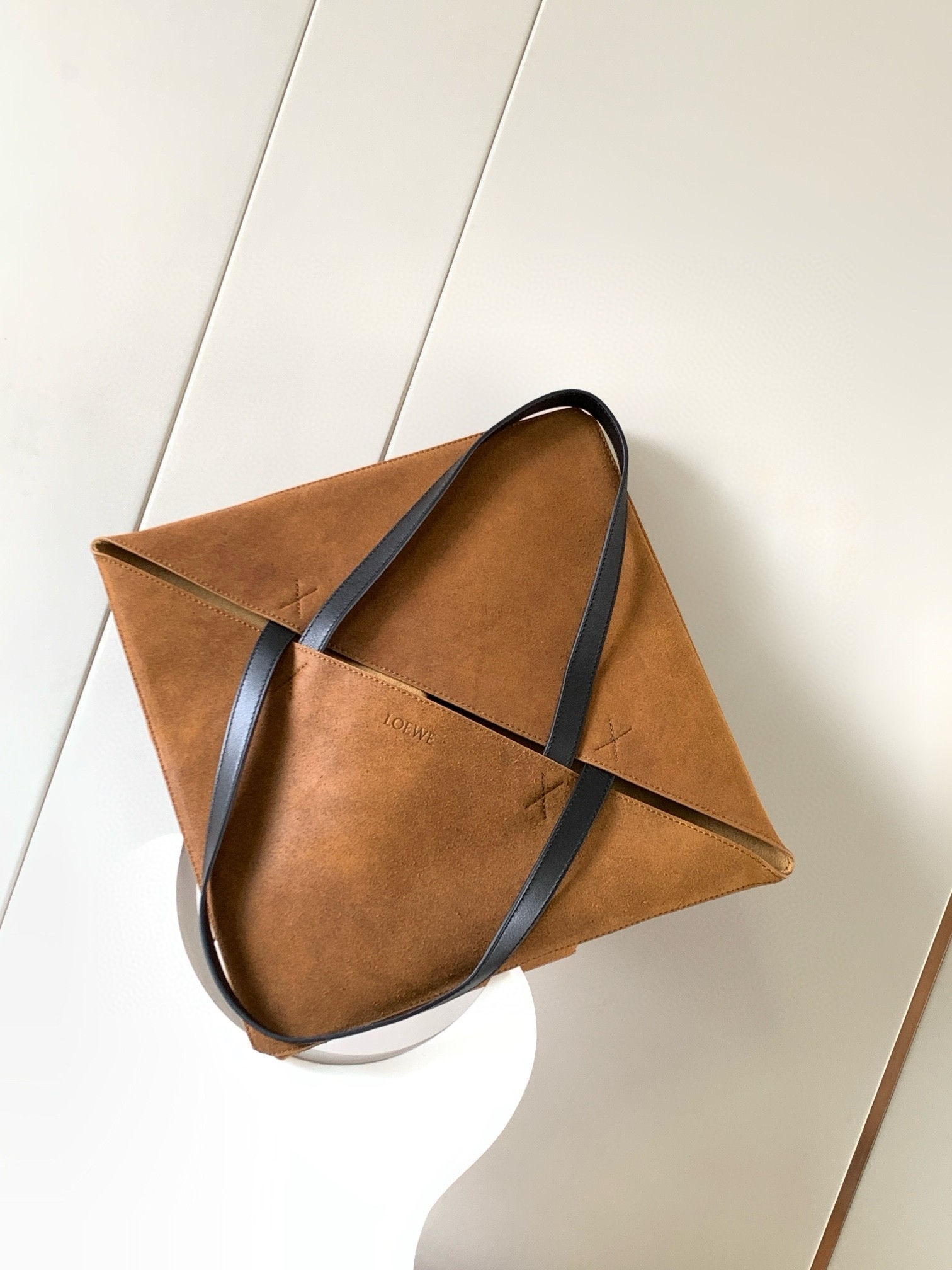 L0ew* xl puzzle fold tote bag in brown suede calfskin