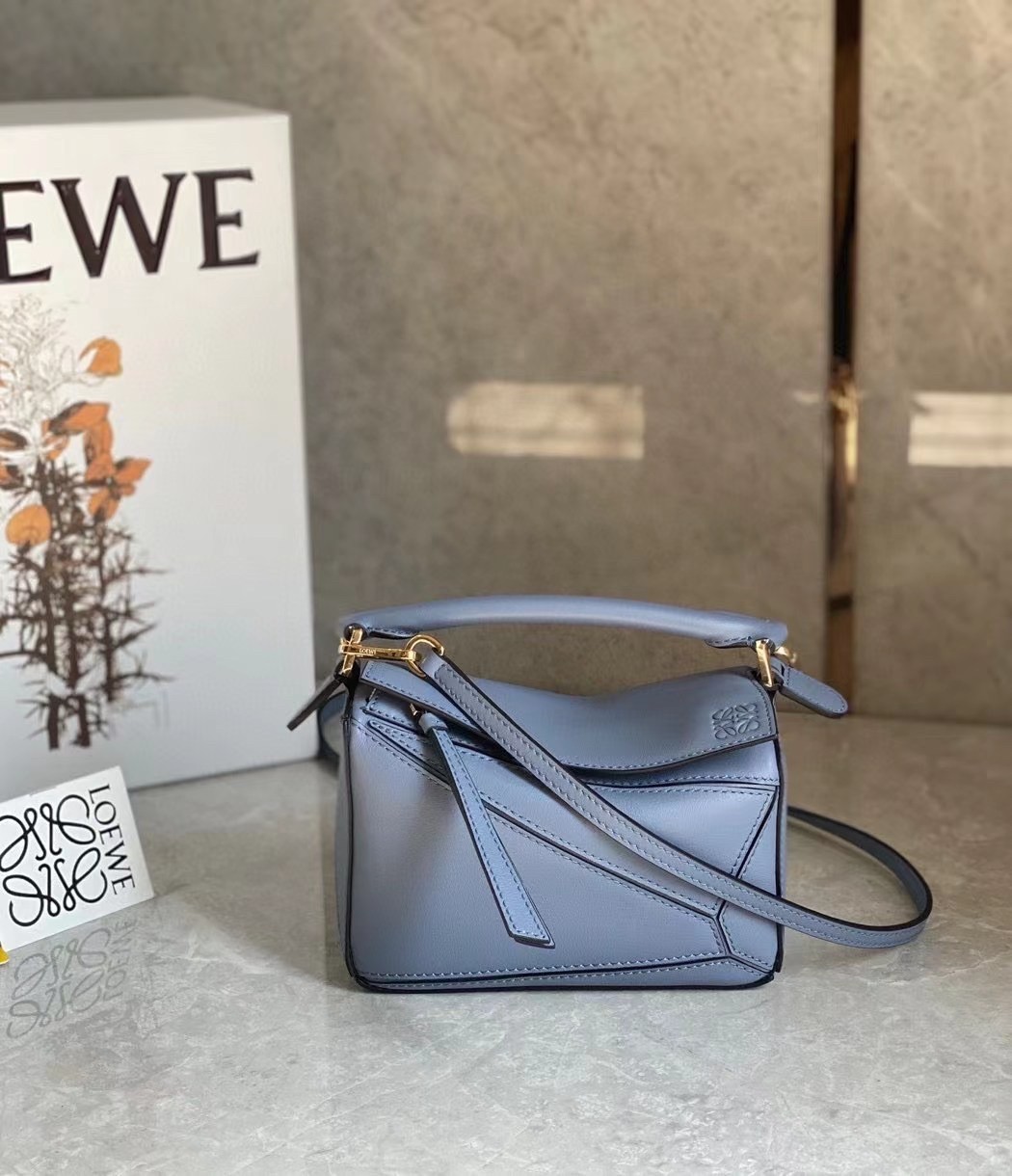 L0ew* puzzle mini bag in atlantic blue calfskin leather