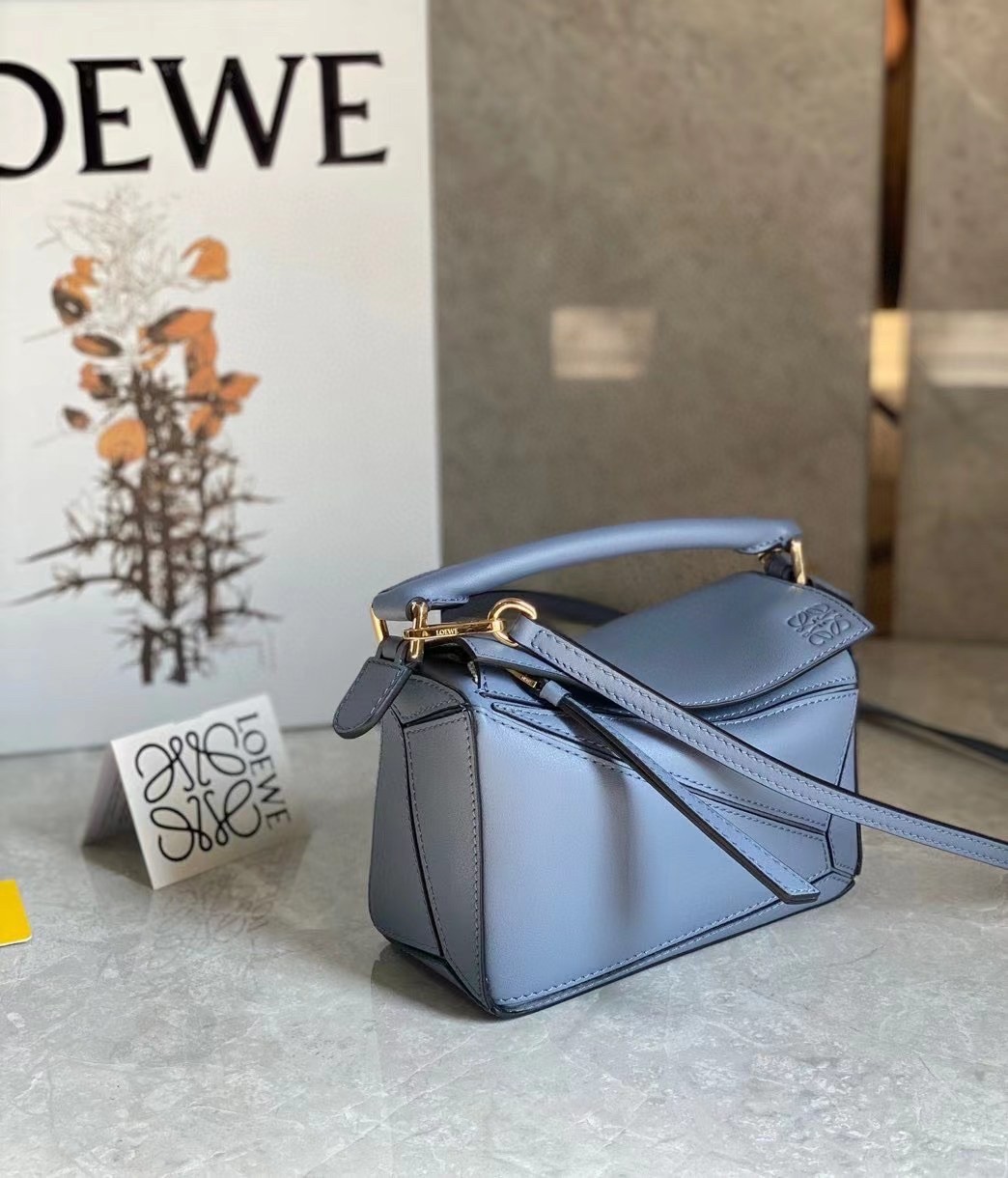 L0ew* puzzle mini bag in atlantic blue calfskin leather