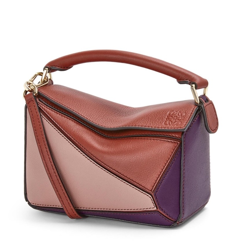 L0ew* puzzle mini bag in purple/caramel/blossom calfskin