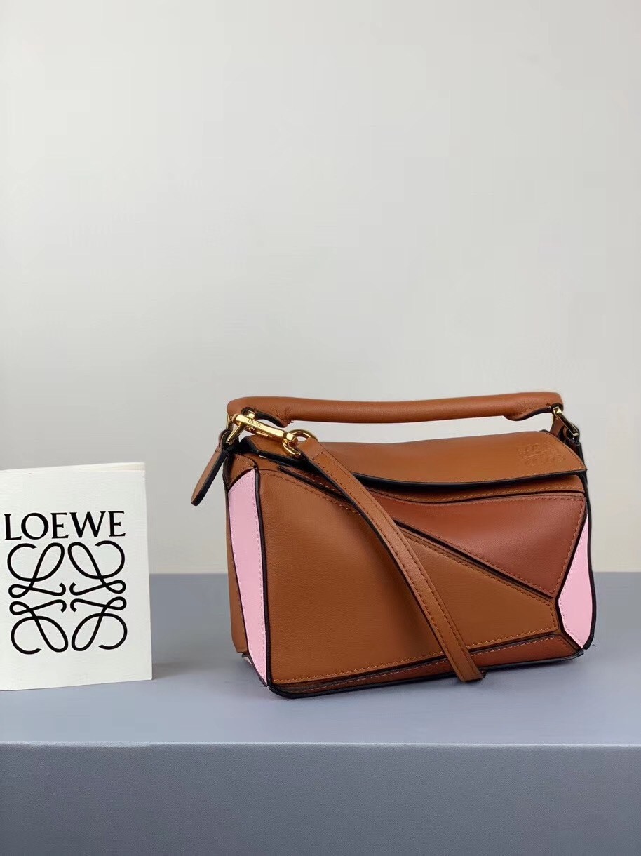 L0ew* mini puzzle bag in brown/camel/pink calfskin