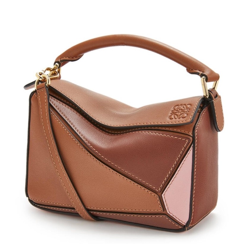 L0ew* mini puzzle bag in brown/camel/pink calfskin