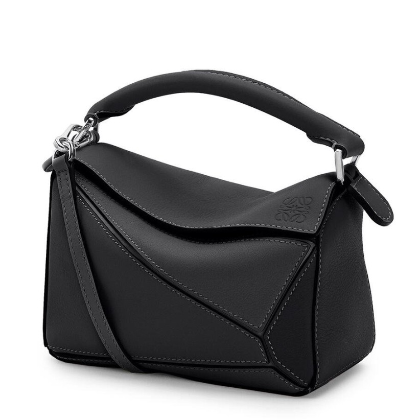 L0ew* mini puzzle bag in black calfskin leather