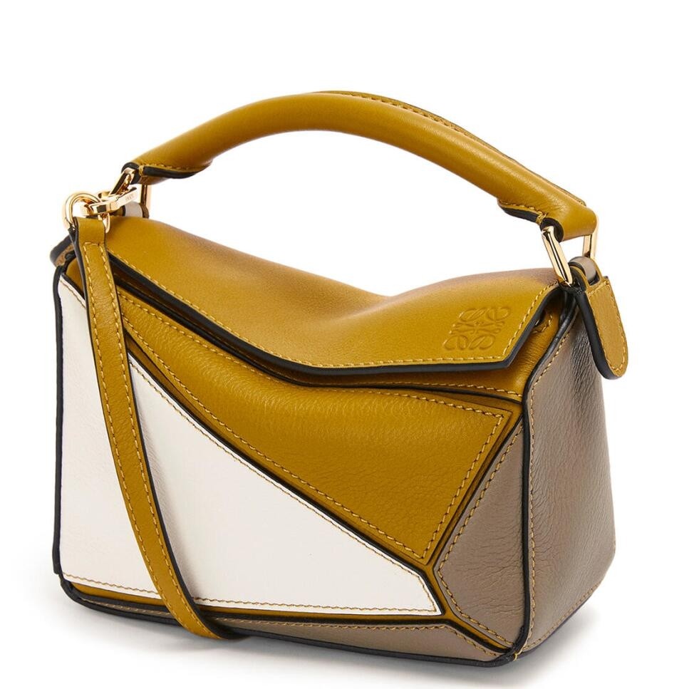 L0ew* puzzle mini bag in ochre/white/taupe calfskin