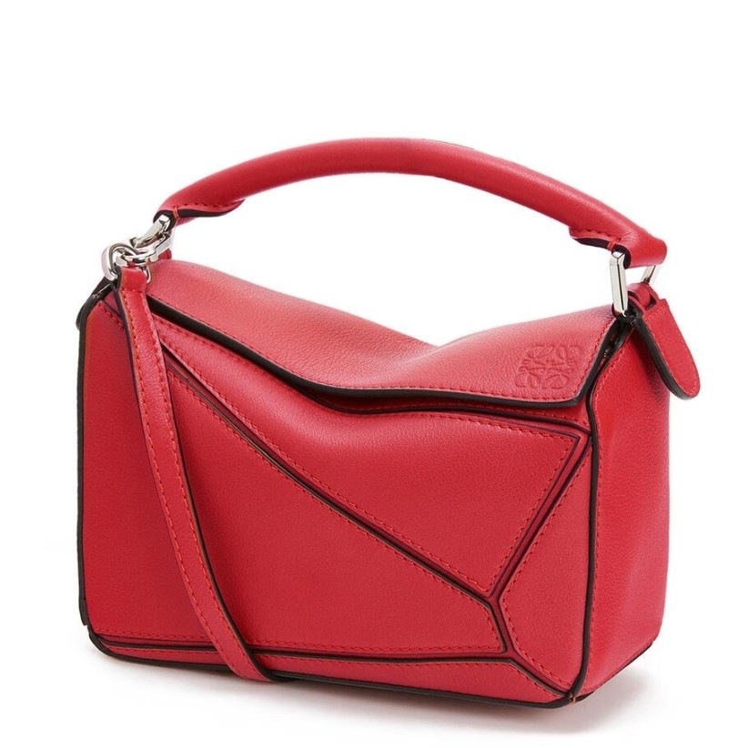 L0ew* mini puzzle bag in red calfskin leather
