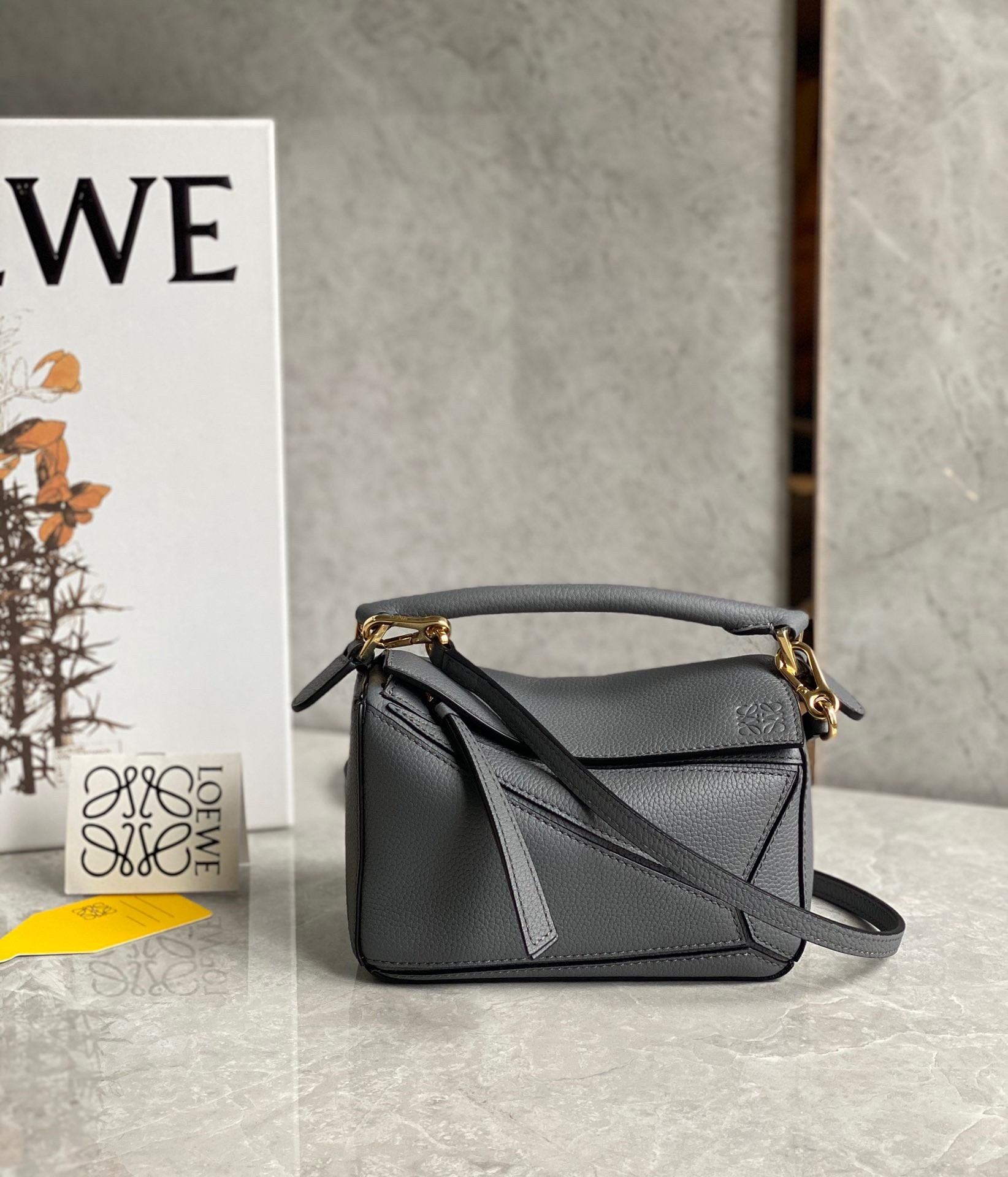 L0ew* puzzle mini bag in asphalt grey grained calfskin