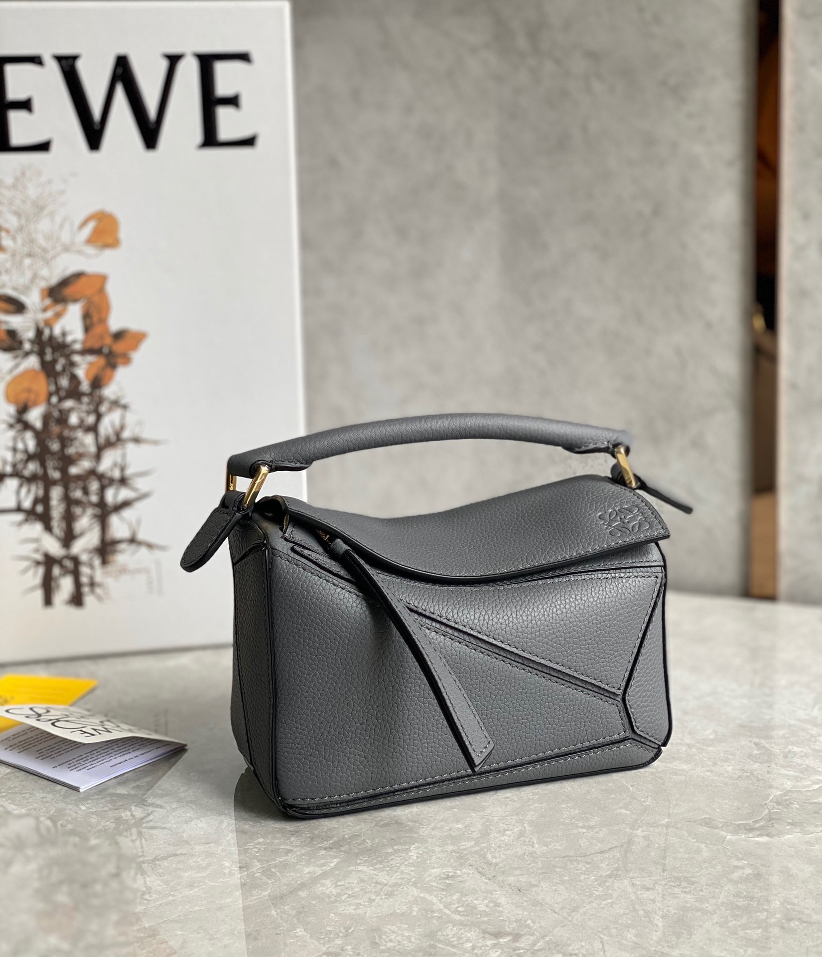 L0ew* puzzle mini bag in asphalt grey grained calfskin