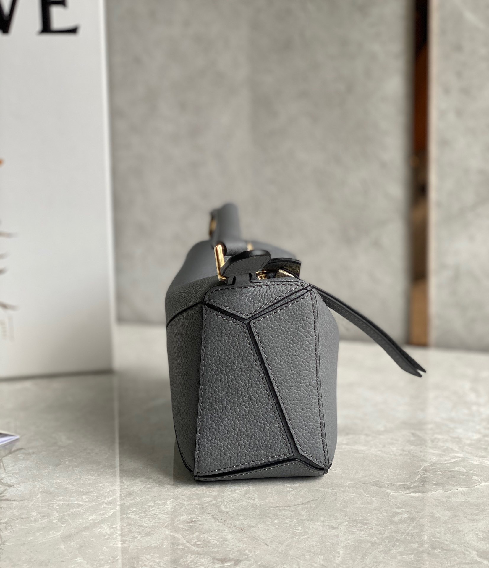 L0ew* puzzle mini bag in asphalt grey grained calfskin