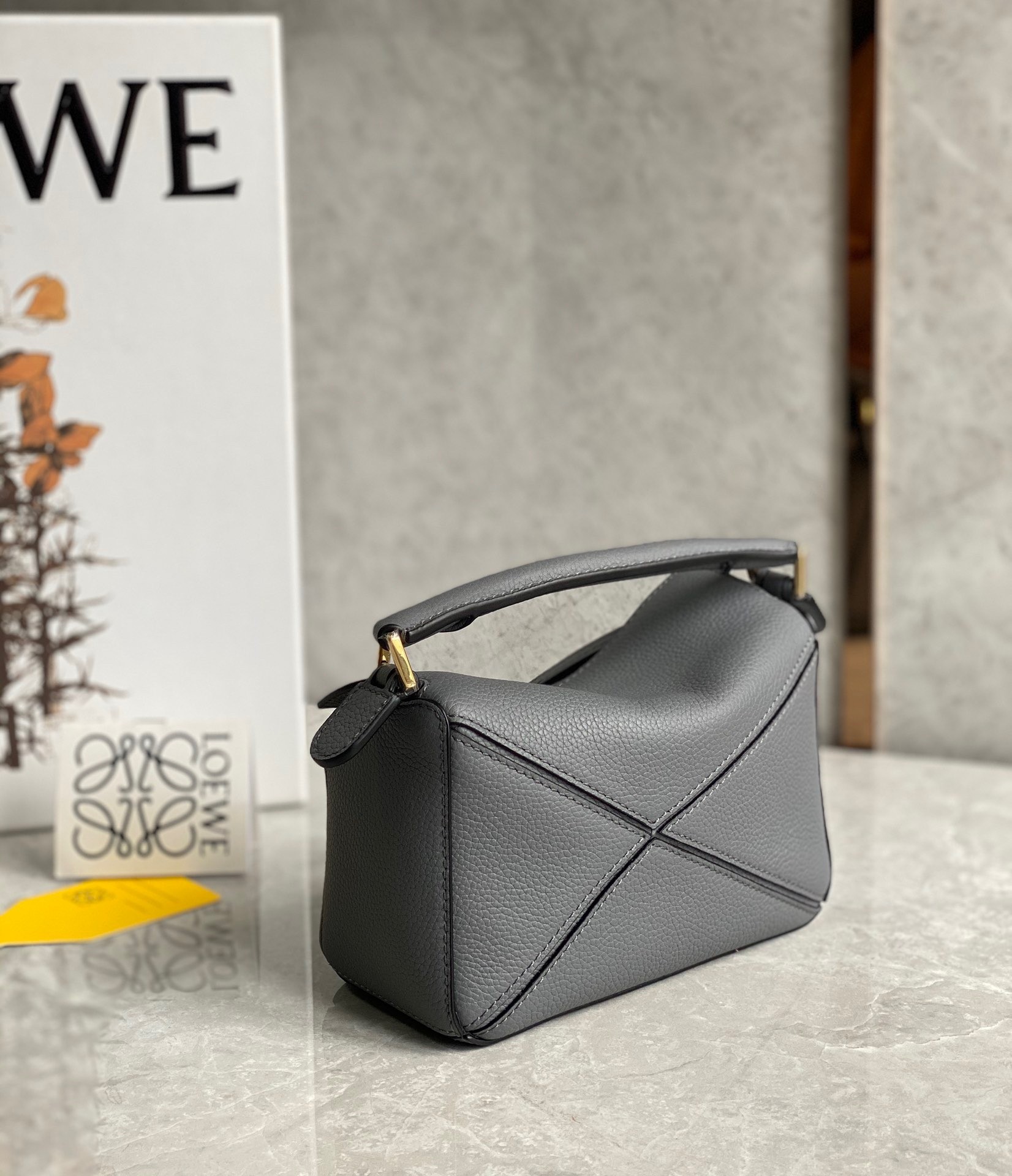 L0ew* puzzle mini bag in asphalt grey grained calfskin