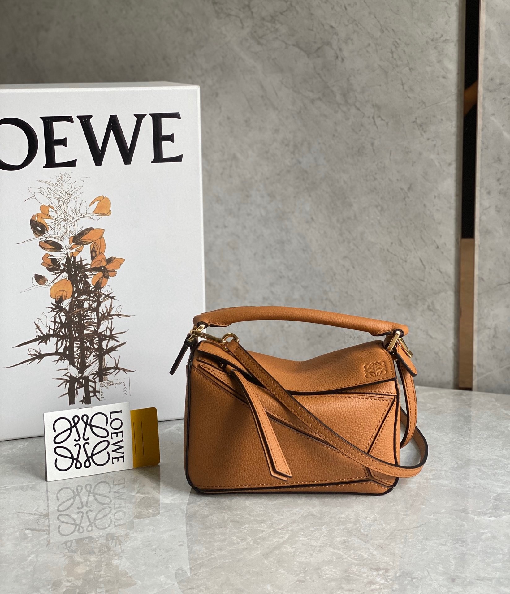 L0ew* puzzle mini bag in brown grained calfskin