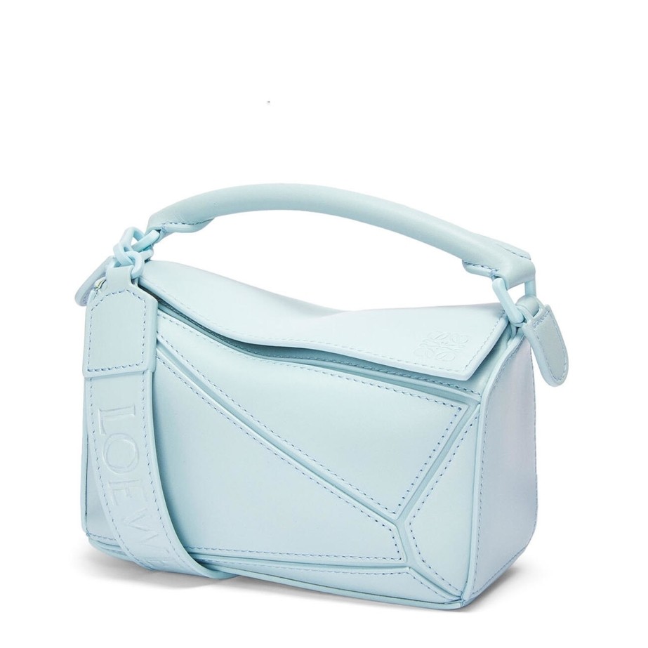 L0ew* puzzle mini bag in aquamarine satin calfskin