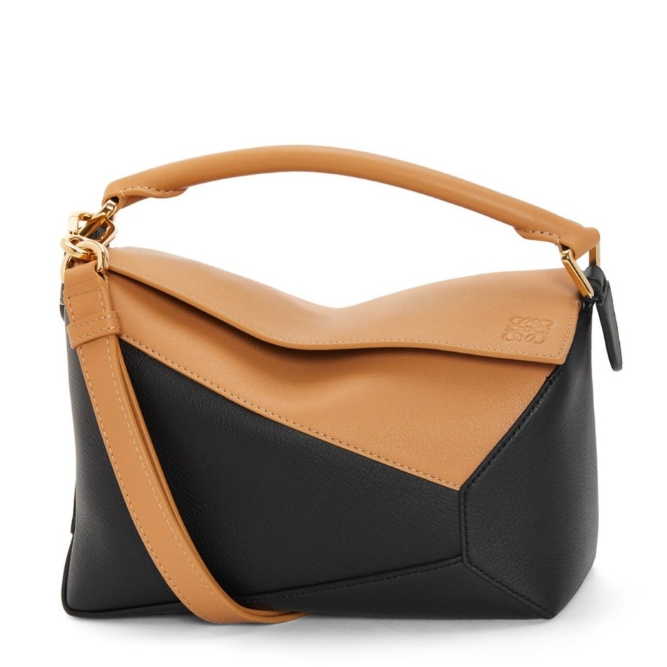 L0ew* puzzle small bag in brown and black calfskin