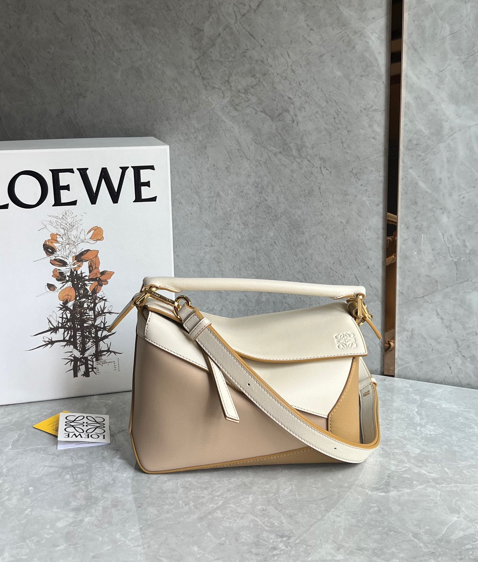 L0ew* puzzle small bag in multicolor angora and beige calfskin