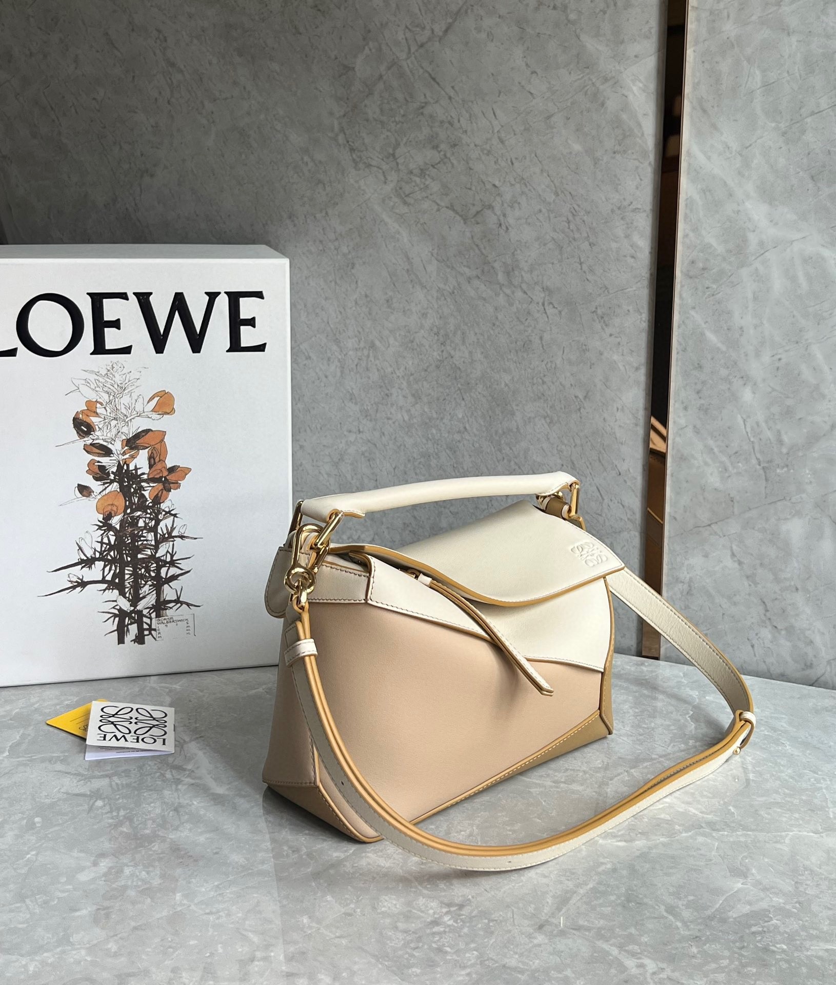L0ew* puzzle small bag in multicolor angora and beige calfskin