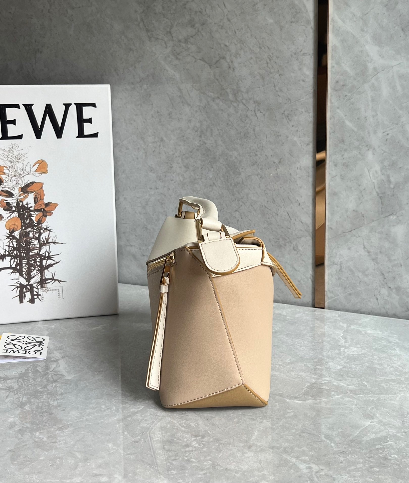 L0ew* puzzle small bag in multicolor angora and beige calfskin