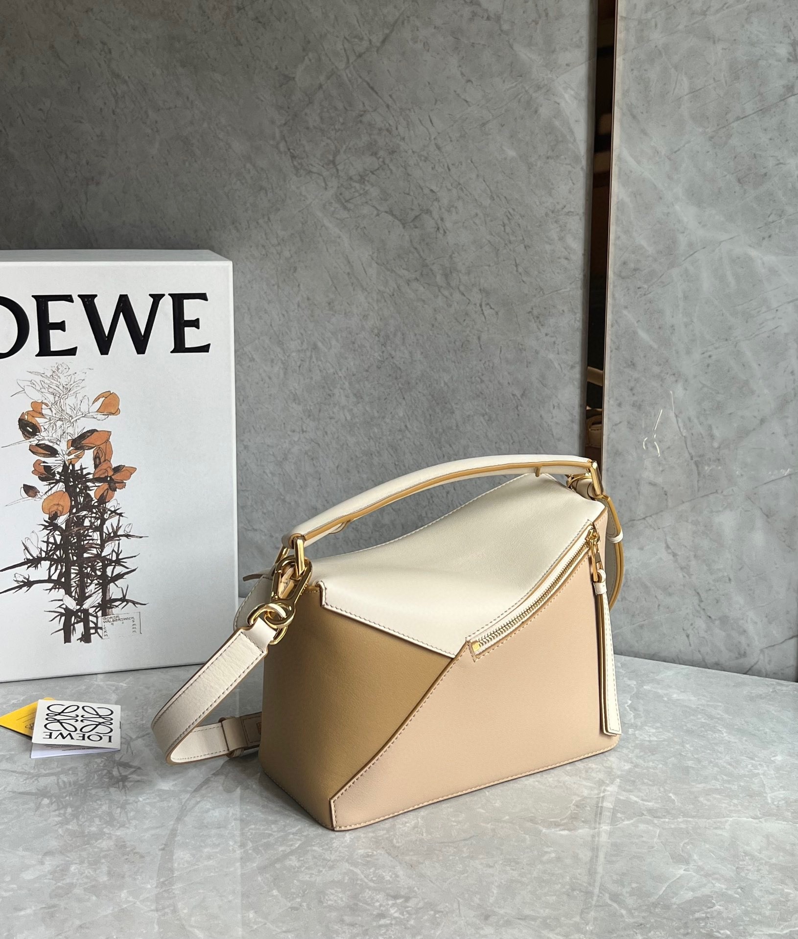 L0ew* puzzle small bag in multicolor angora and beige calfskin