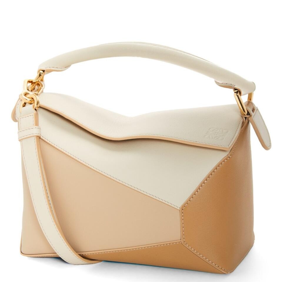 L0ew* puzzle small bag in multicolor angora and beige calfskin