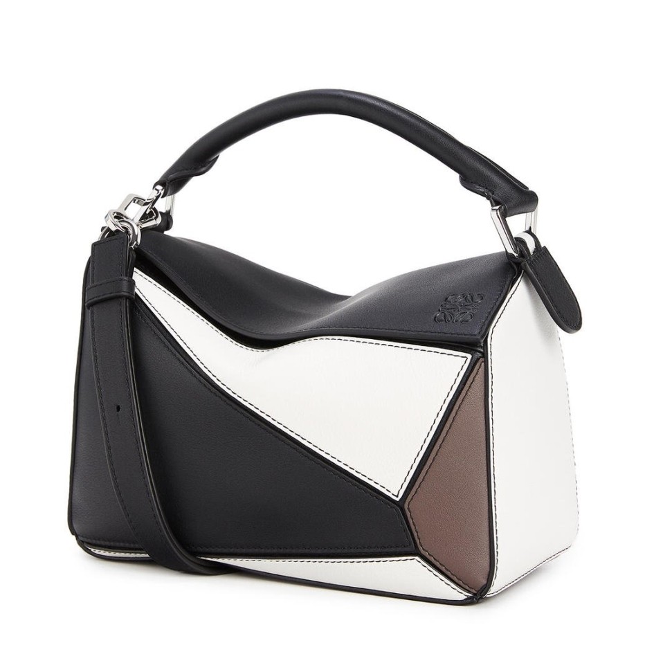 L0ew* small puzzle bag in black/taupe/white calfskin