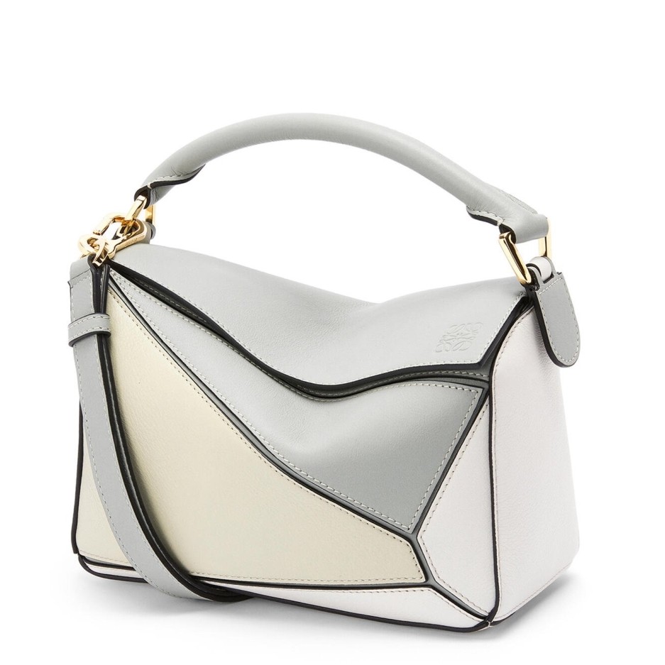 L0ew* puzzle small bag in grey/cream/white calfskin