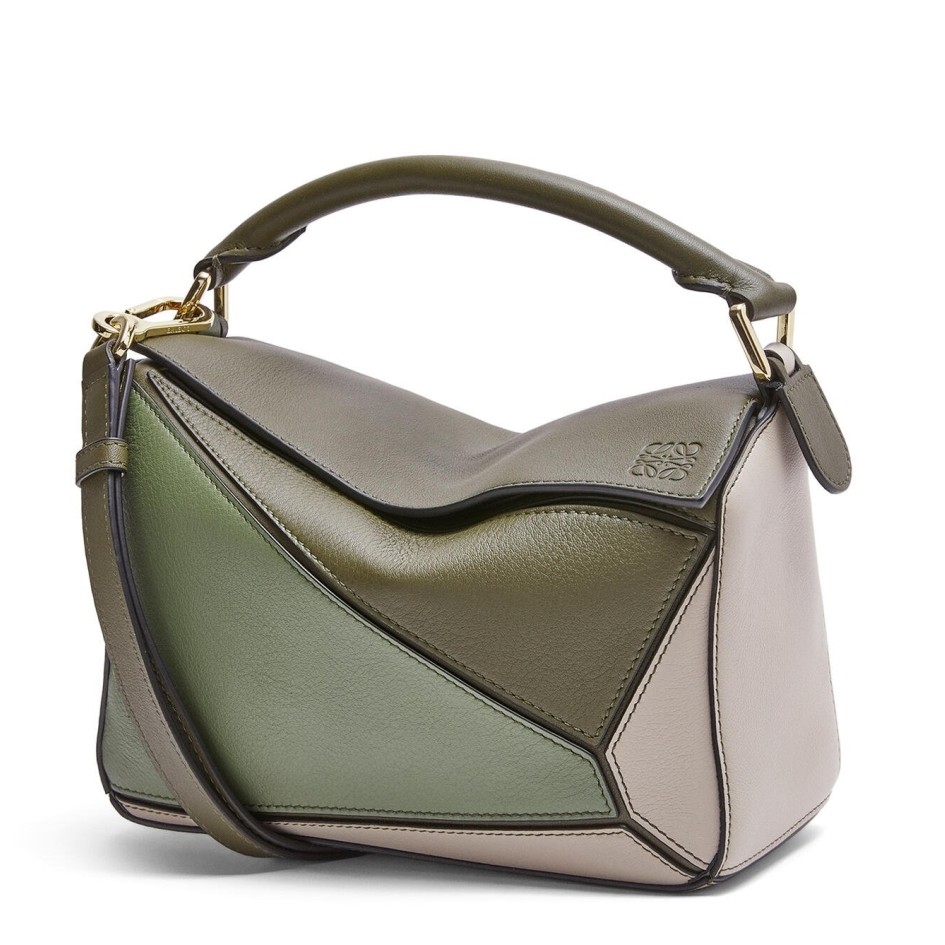 L0ew* puzzle small bag in green/oat calfskin