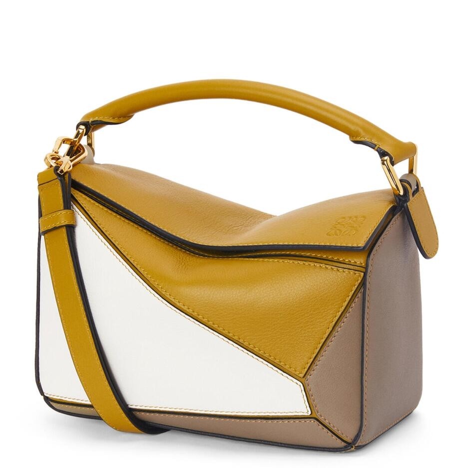 L0ew* puzzle small bag in ochre/white/taupe calfskin