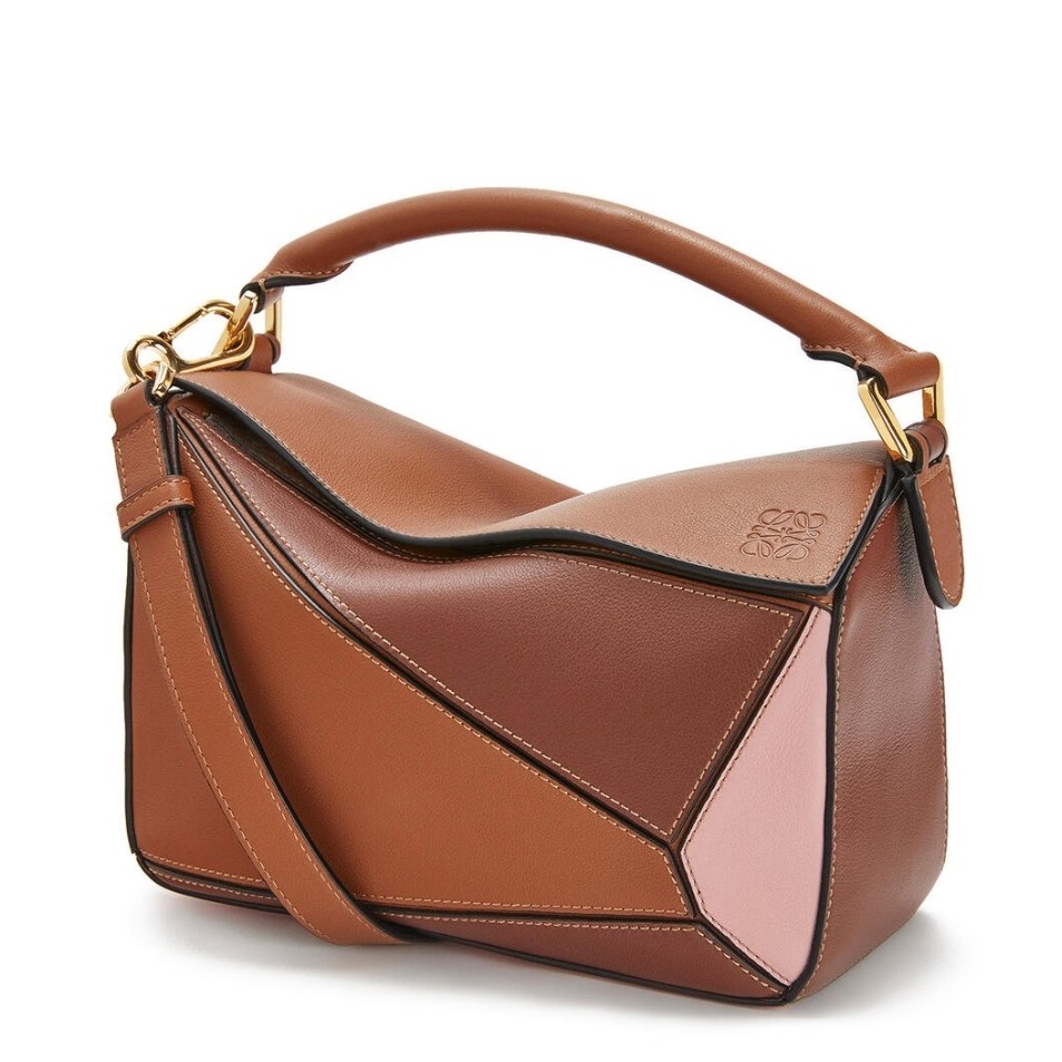 L0ew* small puzzle bag in brown/pink/camel calfskin