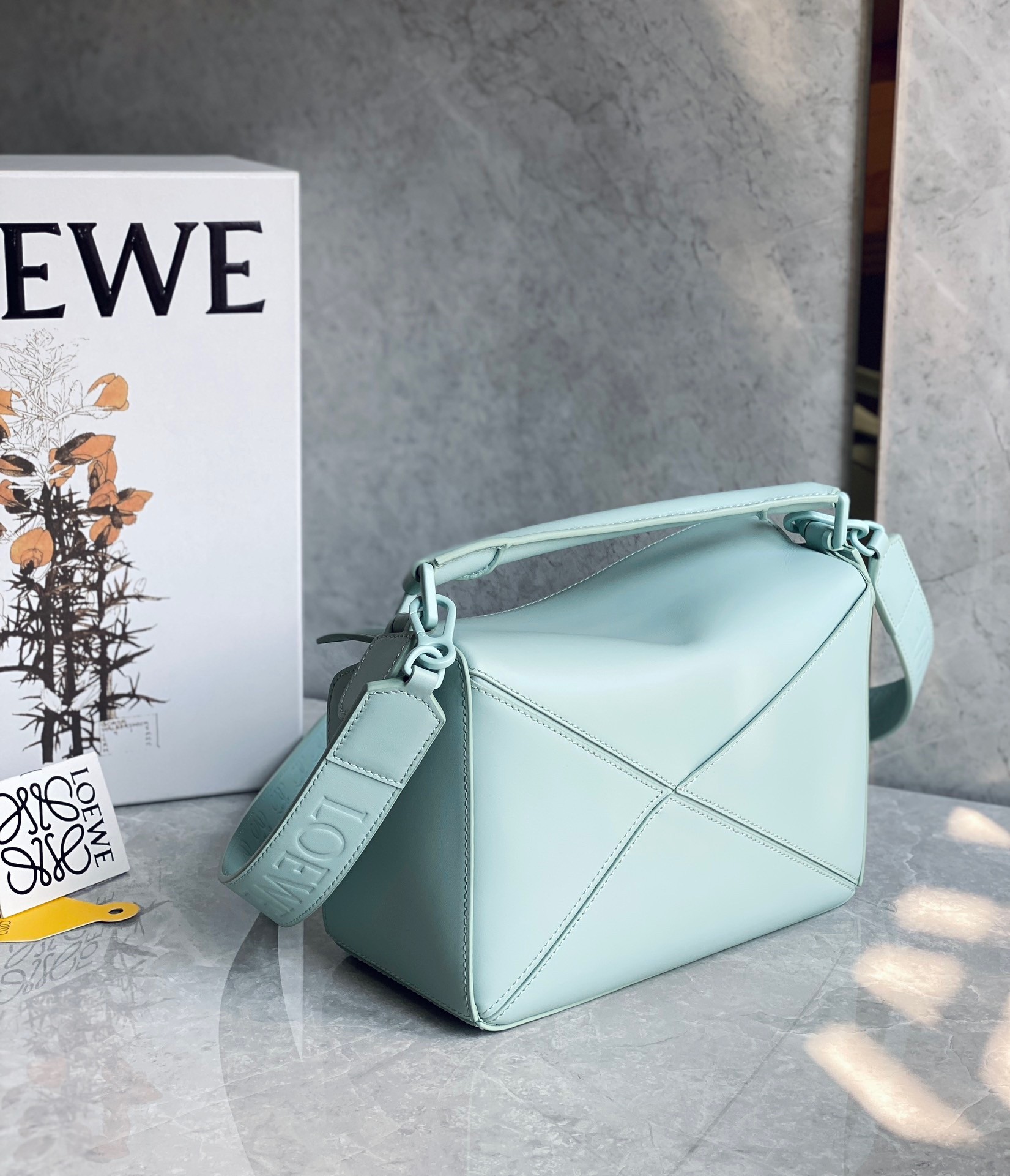 L0ew* puzzle small bag in aquamarine satin calfskin
