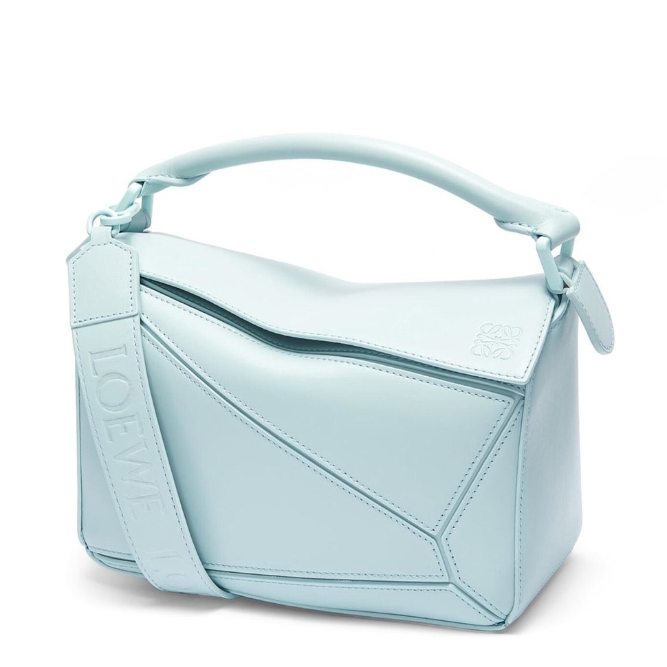 L0ew* puzzle small bag in aquamarine satin calfskin