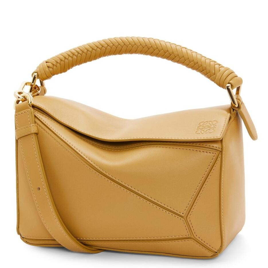 L0ew* puzzle small bag in sahara calfskin with woven handle